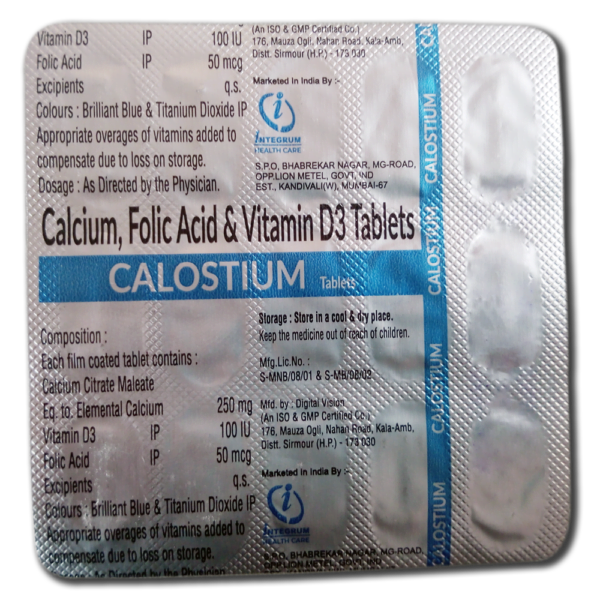 Calostium Tablet with Calcium Citrate Maleate 1000 mg + Vitamin D3 100 IU + Folic Acid 50 mcg