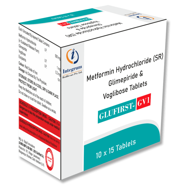 GLUFIRST-GV1 Tablet with Metformin Hydrochloride(SR) 500 mg + Glimepiride 1 mg + Voglibose 0.2 mg