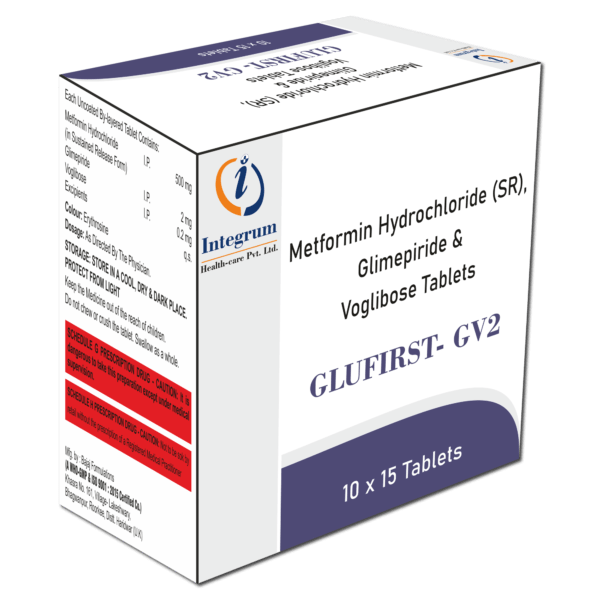 GLUFIRST-GV2 Tablet with Metformin Hydrochloride(SR) 500 mg + Glimepiride 2 mg + Voglibose 0.2 mg