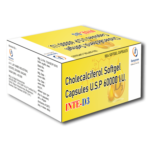 INTE-D3 Softgel Capsule with Cholecalciferol 60 K for Healthy and Strong Bones