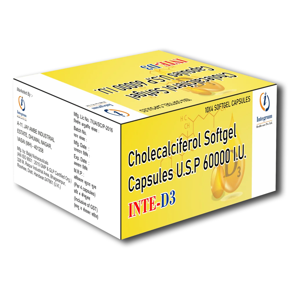 INTE-D3 Softgel Capsule with Cholecalciferol 60 K for Healthy and Strong Bones